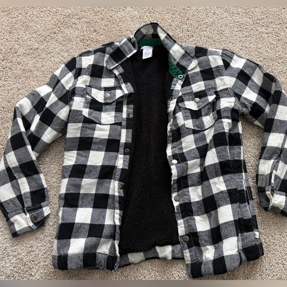 Tommy Bahama Boys 16 Black Plaid Sherpa Flannel Shacket